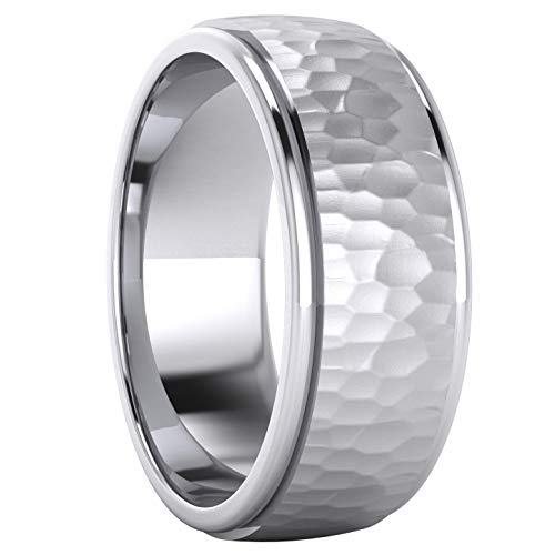 Heavy Solid Sterling Silver 8mm Hammered Unisex Wedding Band Comfort Fit Ring Raised Center Polished Sides (6.5) by LANDA JEWEL - Image 3