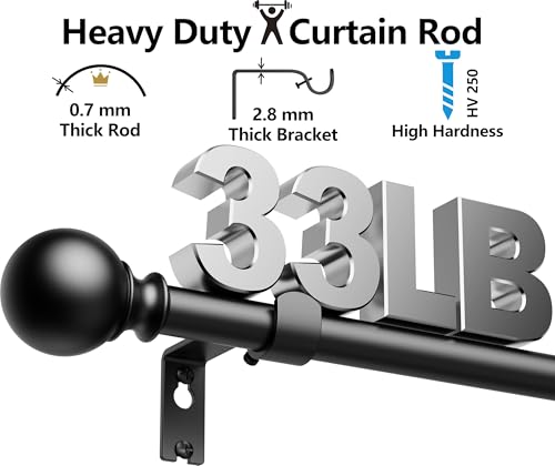 Curtain Rods 58 Inch for Window 48 Inch, Adjustable Length Heavy Duty Decorative Finials Diameter 7/8 inch Black by BeautiHaus - Image 3
