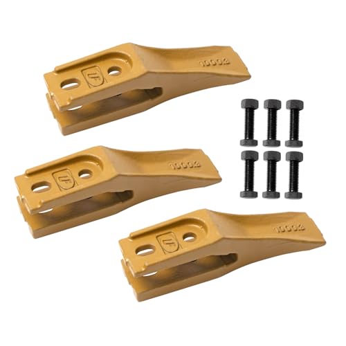 3 Pcs Trenching Bucket Teeth with Skid Steer Backhoe Bolt on Tooth for Skid Steer Loaders Grader Scraper Attachments, Yellow Mini Excavator Bucket Teeth with Bolt and Nuts