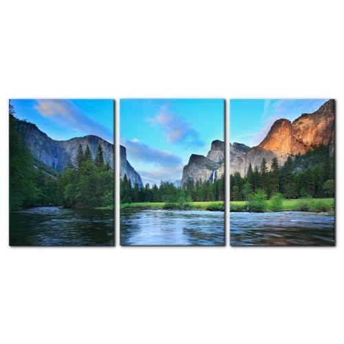 Pacimo Mountain Canvas Wall Art Panorama of Yosemite Valley Pictures Painting National Park Modern Artwork Lake Nature Landscape Framed Wall Art for Living Room Bedroom Office Wall Decor - 20"x28"x3
