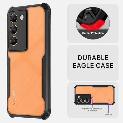 Image of Outlouders Back Cover for Vivo T3 5G / Vivo Y200e 5G | Ultra Hybrid Transparent | Full Camera Protection | Raised Edge | Crystal Clear Bumper Case (Black)