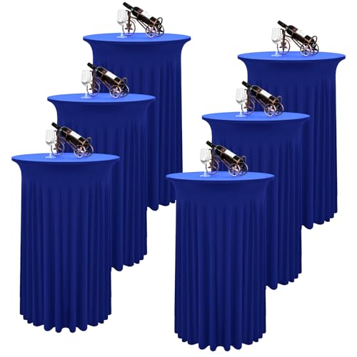 REWOMC 6 Packs Royal Blue Round Cocktail Table Skirt 32"x 43"