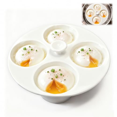 Image of Ceramic Egg Poacher, 4-Cup Egg Poacher Pan Nonstick for Perfect Poached Eggs, Poached Egg Cooker Compatible with Most Pots, Stovetop Cooking, Easy-Clean Egg Cooker Poacher for Perfect Poached Eggs