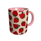 Black Cat On Red Strawberry Coffee Mug for Women 11 oz Funny Novelty Ceramic Tea Milk Cup for Girl O