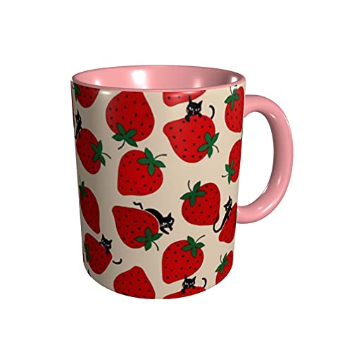 Black Cat On Red Strawberry Coffee Mug For Women 11 Oz Funny Novelty Ceramic Tea Milk Cup For Girl Office Home Gifts #TOP7