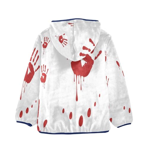 Bloody Hand Prints Horror Toddler Fleece Jacket Girl Boys Hooded Fleece Jacket Coat Warm Outwear Zip-up 3-10T2