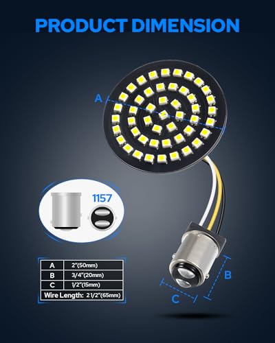 Benlari New 1157 LED Motorcycle Front Turn Signals Bulbs 2 Inch Bullet Lights with Smoked Lens Covers Fit for Harley Davidson Touring Dyna Softail Sportster Street Glide Road Glide Iron 883, 2PCS