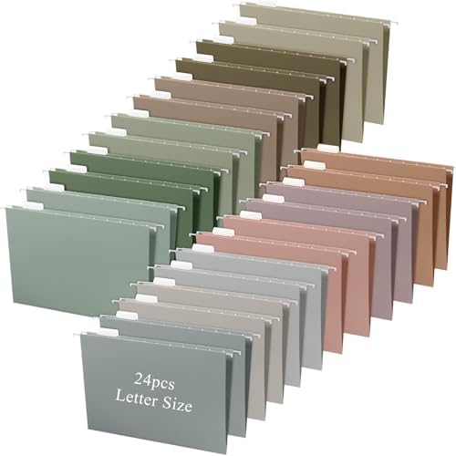 Yaomiao 24 Pcs Hanging File Folders Letter Size File Organizer Multicolor Hanging Folders with Tabs for Home Classroom Office School Document Storage Supplies, 12 Colors (Morandi Color)
