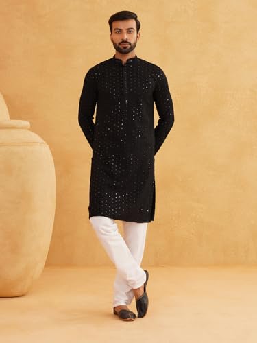 Sojanya (Since 1958 Men'S Sequinned Embroidered Cotton Kurta And White Pyjama Set2