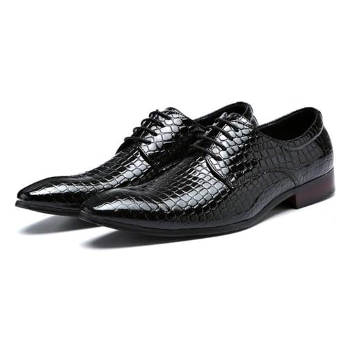 Men's Dress Oxfords, Formal Lace-Up Loafers, Men's Dress Shoes Faux Patent Leather Oxford Dress Shoes Leather with Rubber Sole, Pointed Toe Anti-Skid Fashion Shoes