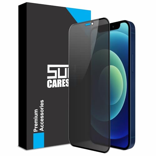Image of SupCares Privacy Tempered Glass for iPhone 12 and iPhone 12 Pro (6.1 Inch) With Installation Kit | Military-Grade Gorilla Screen Protector | Edge to Edge Coverage | Black