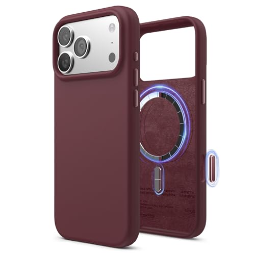 Image of elago for iPhone 17 Pro Max Case, Premium Magnetic Silicone Case, Compatible with MagSafe, Liquid Silicone Material, Protective Cover, Shockproof, Slim Phone, 6.9 inch (Burgundy)
