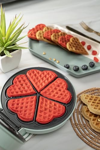 Primalite Multi Mini-HEART Waffle Maker Machine- 700 Watts | 5 Heart Waffles at once |Stainless Steel Non-Stick Cooking Plates & Cool Touch Handle | Electric Iron with Indicator Light- Matte Black