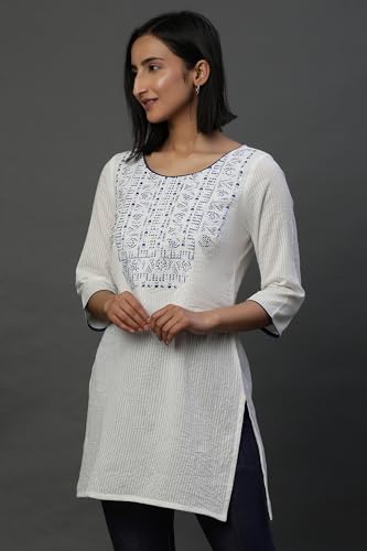 Image of Aurelia Women's Embroide Cotton Blend Straight Kurti