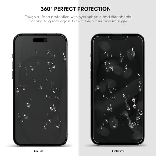 Image of GRIPP Matte Privacy Tempered Glass Screen Protector for iPhone 15 (6.1 inch), Anti-Glare, Anti-Spy Protection, 2.5D Round Edges, Scratch-Resistant, 9H Hardness, Bubble Free