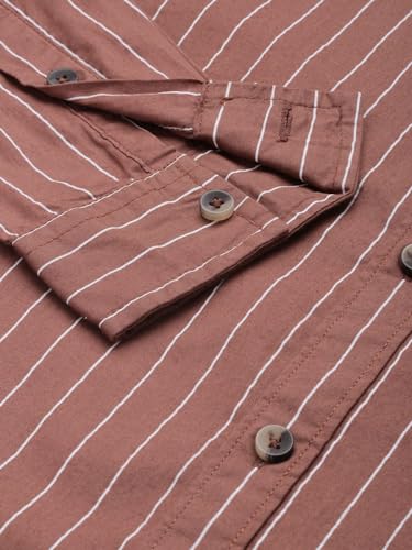Image of The Indian Garage Co Men Regular Fit Striped Full Sleeves Cutaway Collar Casual Shirt