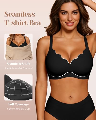 Image of Vinfact Plunge Jelly Bras for Women No Underwire Wireless Lift Full Coverage T Shirt Everyday Sleep Bra