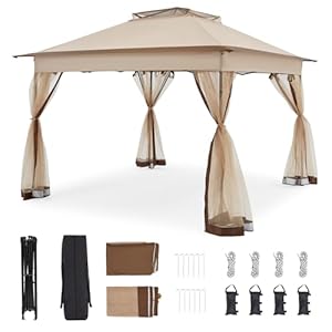 Bezseller 11×11 Pop Up Gazebo Tent with Mosquito Netting,Outoor Canopy Tent Large Quick Set and Easy to Carry,Water-Resistant Oxford Tarp Shelter for Patio Garden Backyard Party