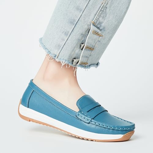 Image of Women's Loafers Moccasin Casual Slip On Flat Shoes Comfortable Leather Driving Loafers Lightweight Nurse Work Shoes