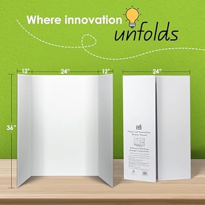 Desk Tech Large Tri-Fold Presentation Board, 36 x 48 Portable Poster Board, Made of Corrugated Paper, Versatile Display Board for School/Office Projects, Exhibitions, and Workshops, White, 1 Piece