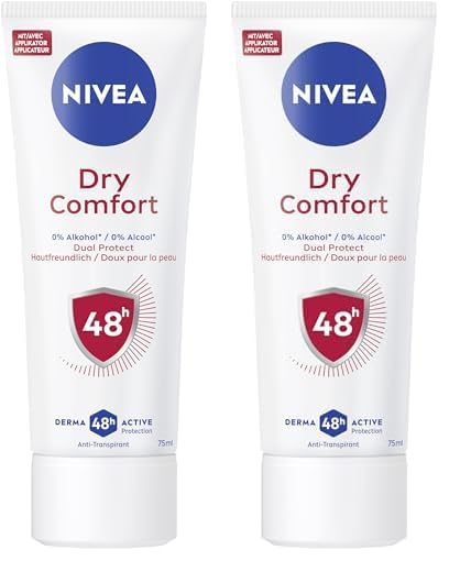 NIVEA Dry Comfort Deo Creme, Antitranspirant mit 48h Schutz gegen Schweiß und Geruch, pflegendes Deodorant mit Dual Protect Formel ohne Ethylalkohol (75ml) (Packung mit 2)