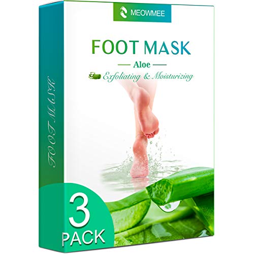 Áloe Exfoliante Pies, MEOWMEE 3 Pares Mascarilla de Pies Exfoliante Calcetines Exfoliantes de Pies Peeling Quita Callos Elimina Piel muerta e hidratante Tratamiento reparador