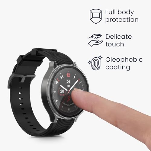 kwmobile Coque compatible avec OnePlus Watch 2 / OPPO Watch X coque - 2x Étui cadre écran en verre trempé pour Fitness Tracker - transparent-noir – vue 3