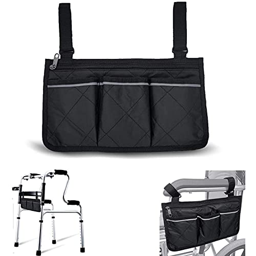 Choosebuy Wheelchair Side Pouch Bag with Cup and Phone Holder for Manual, Electric or Power Mobility Scooter for Lightweight Transport - Deluxe Wheelchair Accessories (Black)