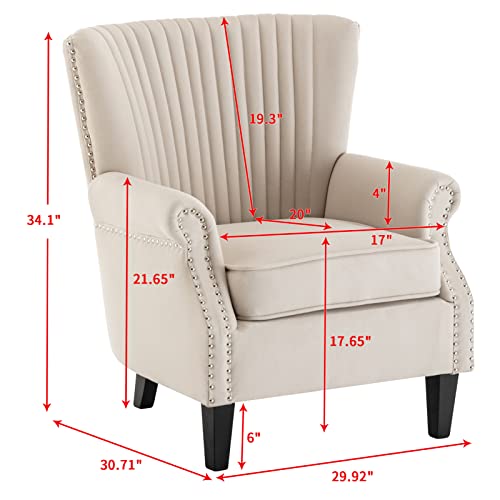 ALIMORDEN Modern Fabric Club Armchair with Wooden Frame, Accent Sofa Side Single Padded Chair, Retro Upholstered Lounge Seat, Comfy Reading Chair for Living Room, Bedroom, Beige - Image 5