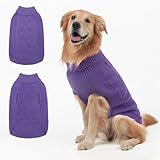 Picture of Mihachi Turtleneck Dog Sweater - Winter Coat Apparel Classic Cable Knit Clothes with Leash Hole for Cold Weather, Ideal Gift for Pet in New Year Light Purple L