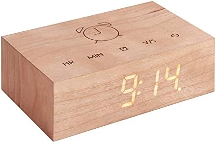 Gingko Flip Click Clock LED Alarm Clock Sound Activated with New Flip Technology, Rechargeable with Laser Engraved Touch Controls, Cherry