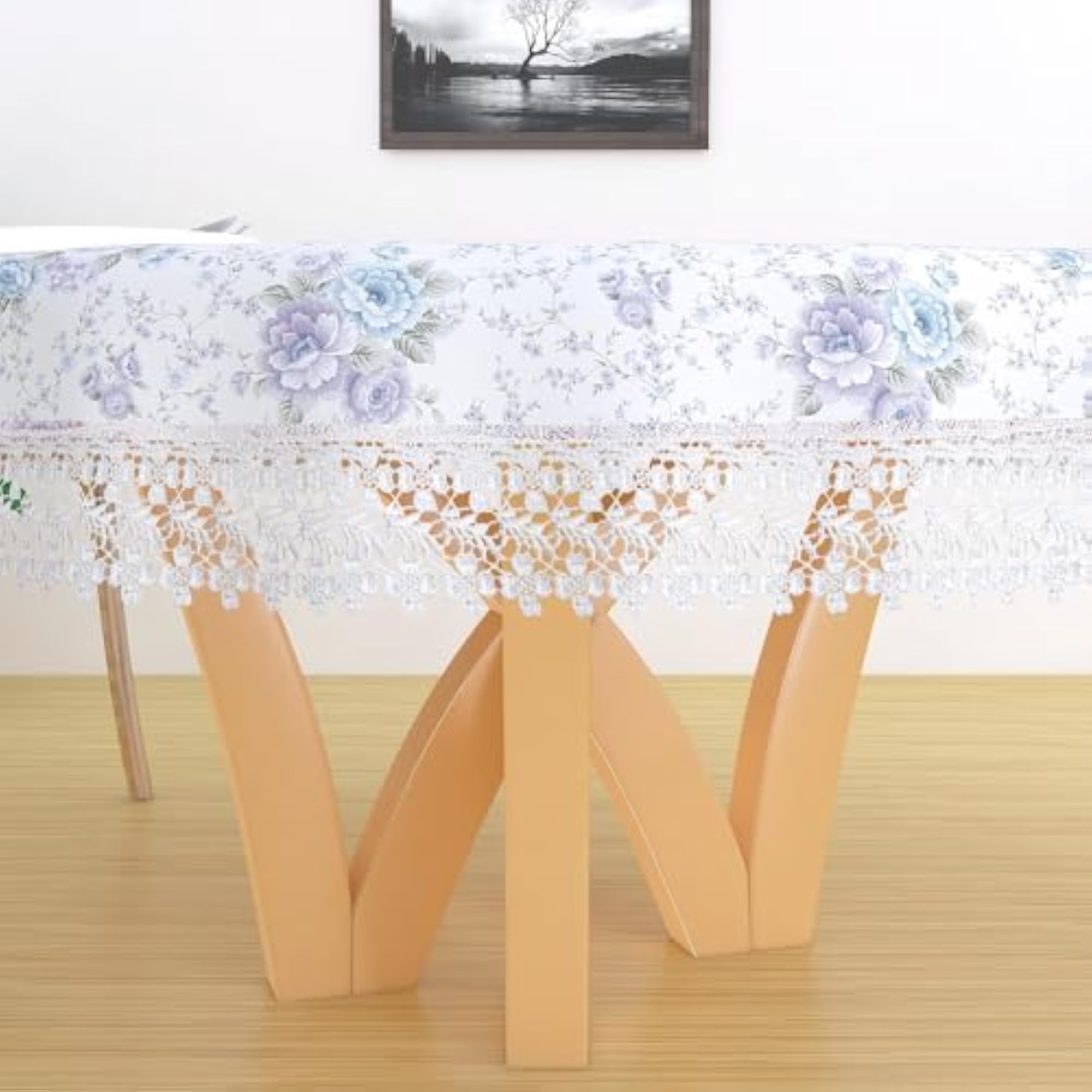 Jute Printed Round Table Cover for 4 Seater, Decorative Design