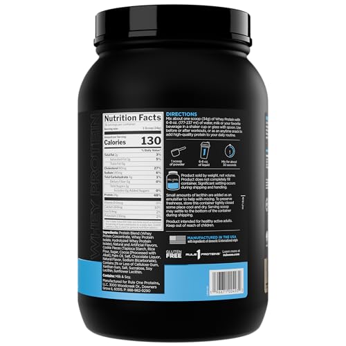 Image of Rule 1 Proteins Whey Protein - 24g Fast-Acting Protein from All-Whey Sources with Naturally Occurring EAAs & BCAAs for Workout Recovery or Anytime Use (2 Pounds, Cookies & Creme)