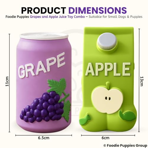 Image of Foodie Puppies Natural Latex Squeaky Play Drink Chew Toy Combo of 2 (Grapes and Apple Juice Toy) for Small to Medium Dogs | Durable, Interactive, Fetch & Chew Safe Play Toy