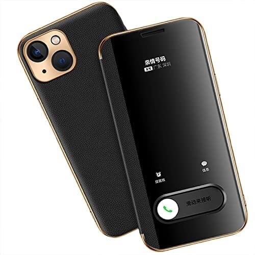 Étui pour iPhone 13 housse fine en cuir PU noir à rabat magnétique