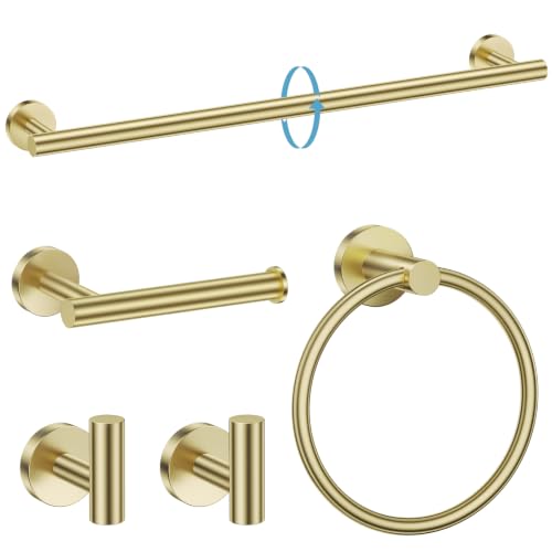 TURS Brushed Gold Bathroom Hardware Set 5 Piece, SUS304 Stainless Steel Bath Towel Bar Set, 24 Inch Bathroom Accessories Kit Wall Mounted