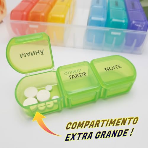 Porta Comprimidos Grande Portátil Estojo Separador Compartimento Remédio Cápsulas Diario Semanal (Co