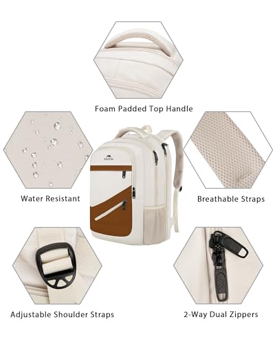 Image of MATEIN 17.3 Inch Womens Laptop Backpack, Water Resistant Work Business Backpack with Multiple Pockets Fits 17 Inch Computer Notebook, Spacious Commute Bag TSA Approved and Comfortable, Beige Brown