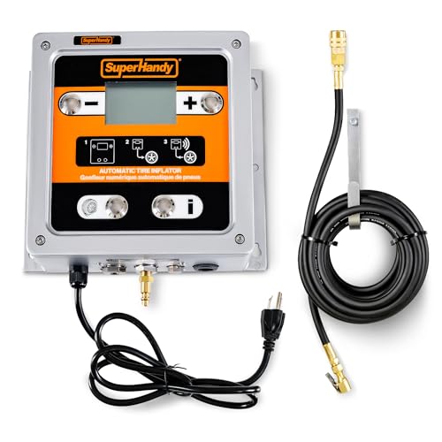 Automatic Tire Inflator with Digital Pressure Control (10–145 PSI), Wall-Mount Air Compressor Gauge System with Hose & Chuck — Auto Inflate/Deflate for Auto Shops, Garages & Fleet Maintenance