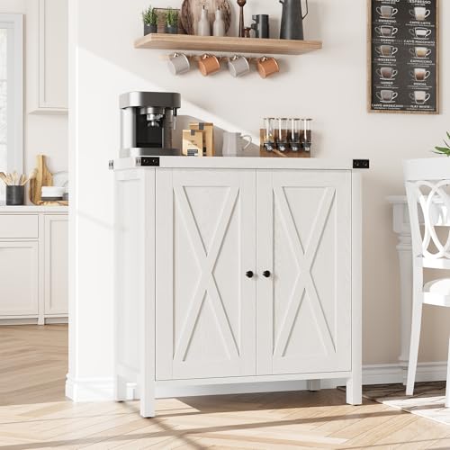 GarveeHome Small Storage Cabinet, Farmhouse Sideboard Buffet Cabinet with 2 Doors and Adjustable Shelves, Accent Entryway Console Cabinets for Living Room, Dining Room (White, 1 Pieces)