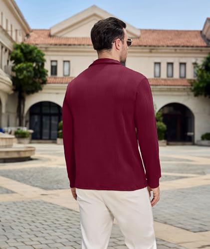 PRIVIMIX Mens Knit Textured Polo Shirts Long Sleeve Fashion Polo Sweater Stretchy Pullover Sweaters for Men Casual Golf Shirt4