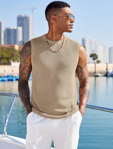 COOFANDY Mens Casual Knitted Tank Tops Crew Neck Sleeveless Muscle T Shirts Summer Beach Tops2