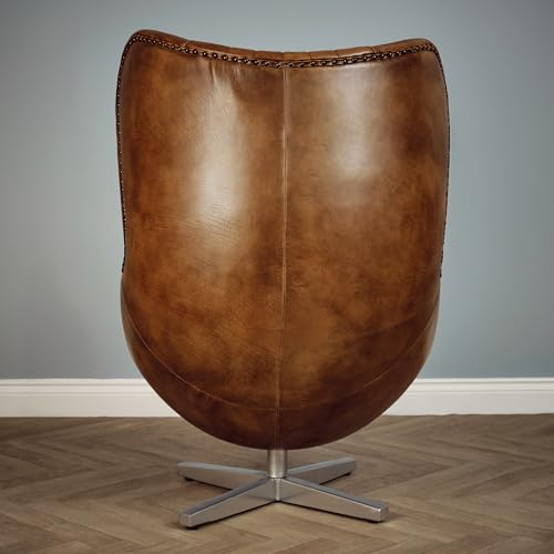 Elm home and garden Genuine Real Leather Reading Egg Swivel Arm Chair Wing High Back Tan Brown Grey Aviator Tub (Brown) - Image 3