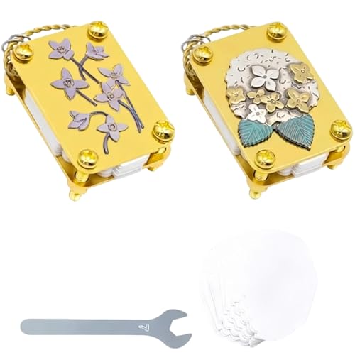 Mini Flower Press Keychain Mini Flower Press Handcrafted Gold Metal Miniature Preserving Tool Decorative Floral Patterns with Secure Straps for Hikes DIY Crafts Gift for Plant Lovers
