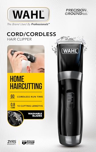 Wahl Cord/Cordless Hair Clipper, Gifts for Him, Rechargeable Cordless Clippers, Clipper Kit for Men, Rinseable Blades, Home Hair Cutting, Clippers with Guide Combs