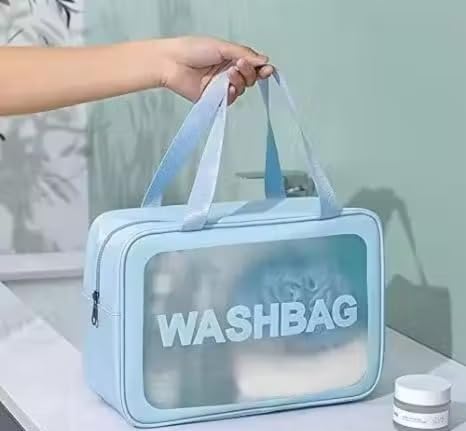 Image of P E Wash Bag Pouch for Travel Kit Toiletry Bag Cosmetic Bag Make Up Box for Brushes,Accessories with Handle,Large Capacity Waterproof Travel Storage OrganizerSet of 3 (Sky Blue) 11