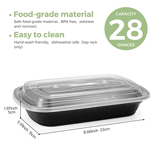 Glotoch Meal Prep Container, 50 Pack 28 Oz 1 Compartment To Go Containers, Black Plastic Containers With Lids For Storage-Microwave&Freezer&Dishwasher Safe, Eco-Friendly, Bpa-Free, Durable&Stackable #TOP7