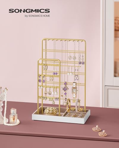 SONGMICS Soporte para Joyas, Organizador de Joyas, Expositor de Joyas, Marco de Metal, Bandeja de Terciopelo, para Collares, Pulseras, Anillos, Regalo, Dorado Pálido JJS028A01 2 Songmics Soporte Para Joyas, Organizador De Joyas, Expositor De Joyas, Marco De Metal, Bandeja De Terciopelo, Para Collares, Pulseras, Anillos, Regalo, Dorado Pálido Jjs028a01