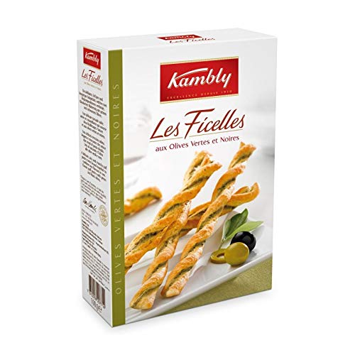 Ficelles aux olives vertes Kambly biscuits apéritifs croustillants lot de 4 paquets de 100g