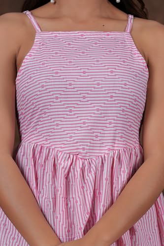 Image of Daevish Cotton Stripe Printed Flared Maxi Dress for Women | Women Flared Dress